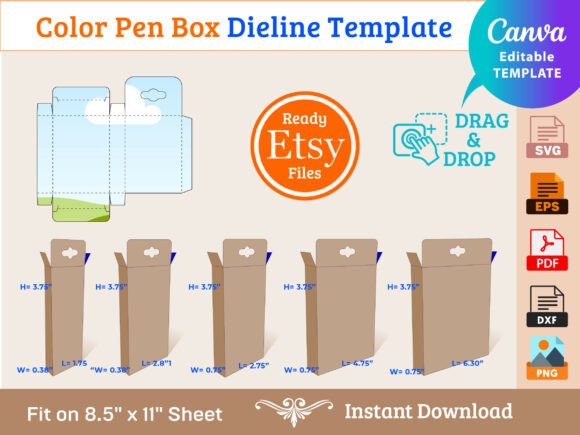 5 Size Color Pen Box Template: Streamline Your Packaging Design