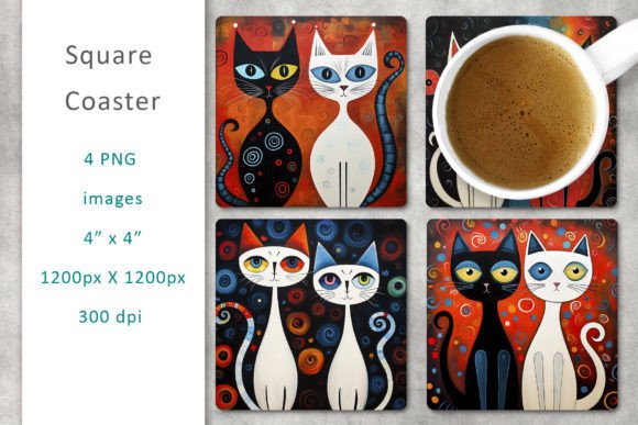 Cats Color Square Coaster: A Vibrant Set for Creative Projects