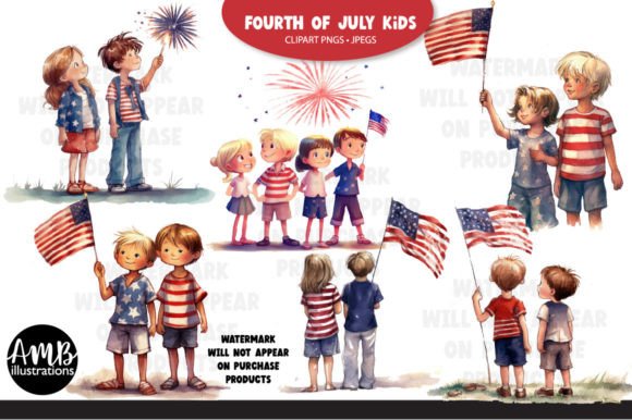 Fourth of July Kids Watercolour Clipart: A Festive Design Toolkit