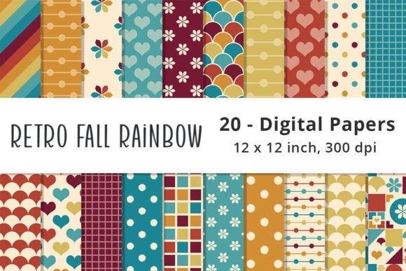 Retro Fall Rainbow Scrapbook Paper for Creative Projects