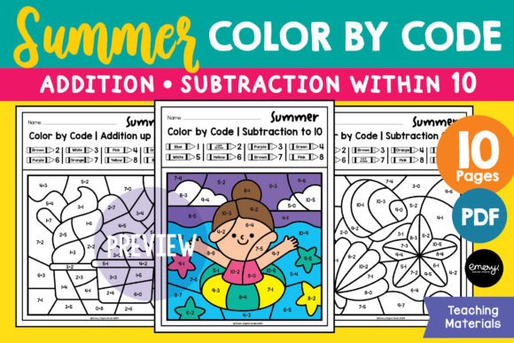 Summer Color by Code: Math Fact Fluency Worksheets
